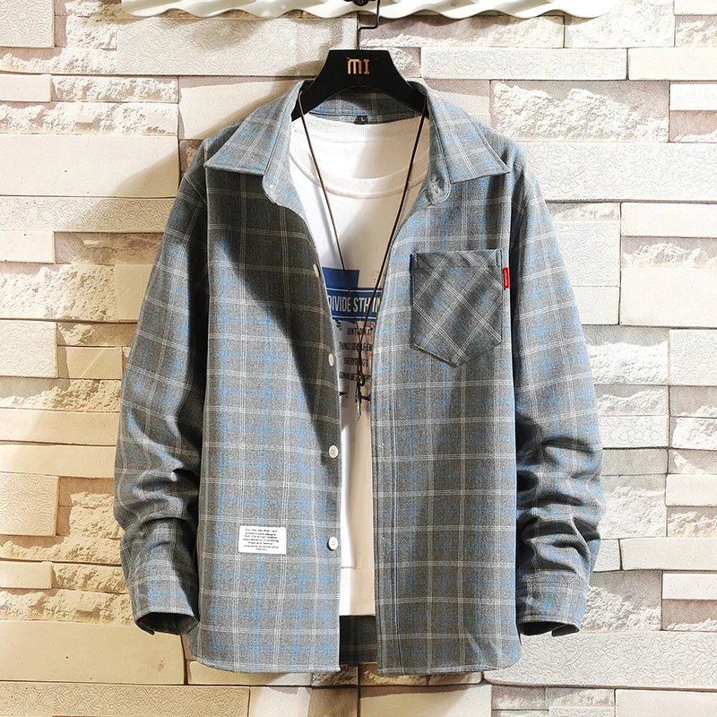 Men's Plaid Shirt With Button Pocket Long Sleeve Casual Wear