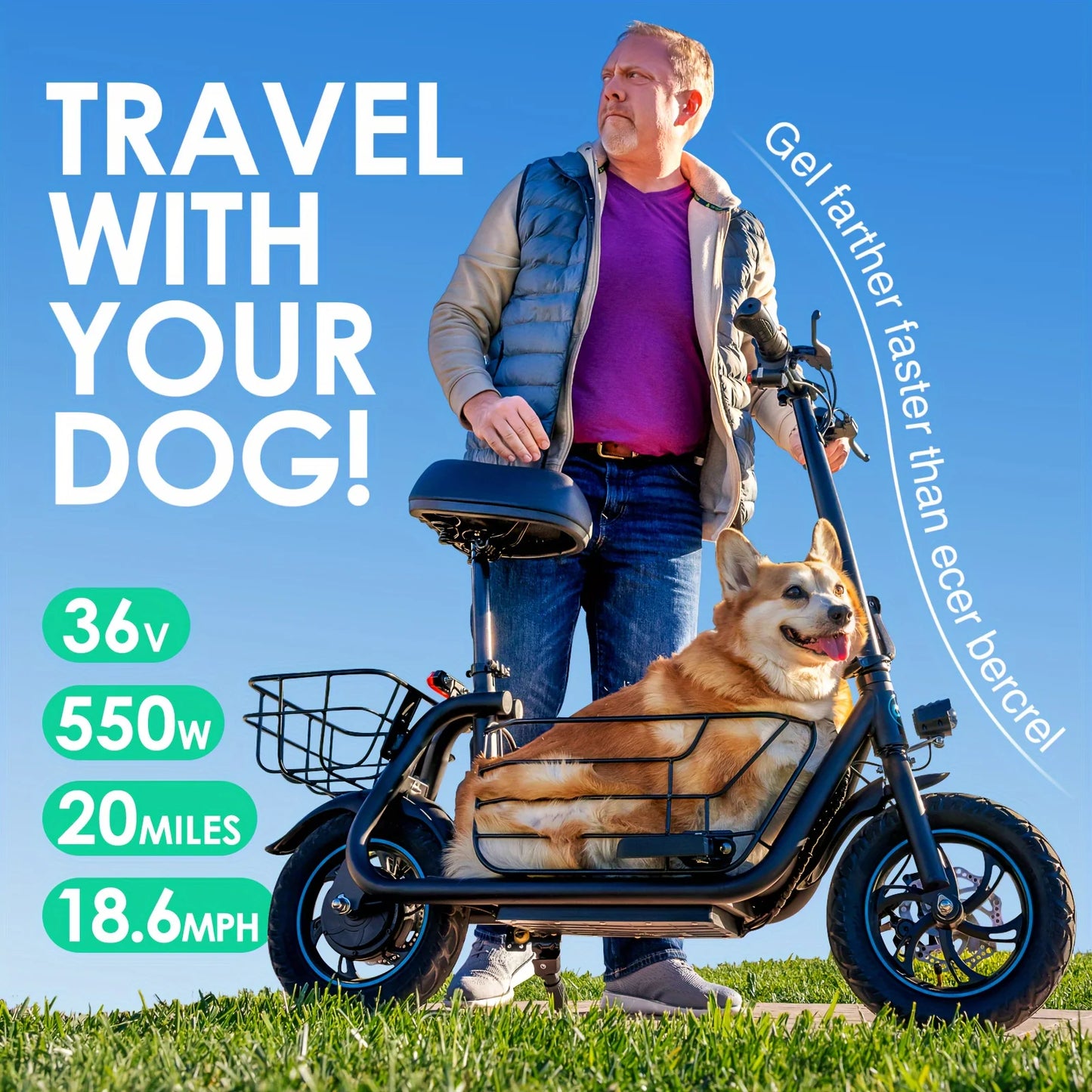 Gyroor Foldable Electric Scooter With Basket For Pet Daily Commute
