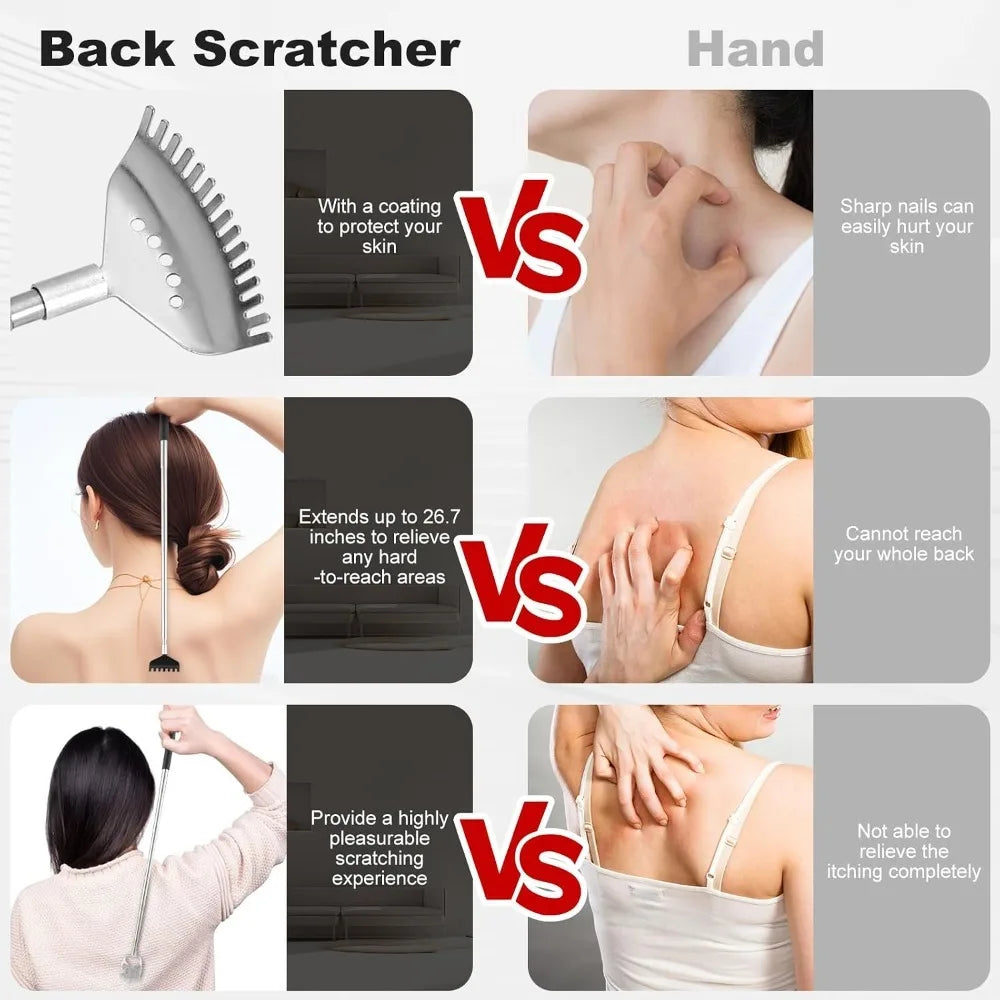Telescopic Back Scratcher Extendable Metal Massager Tool 4 Pack Portable with Rubber Handles Gift Box Stocking Stuffers for Adults Men Women