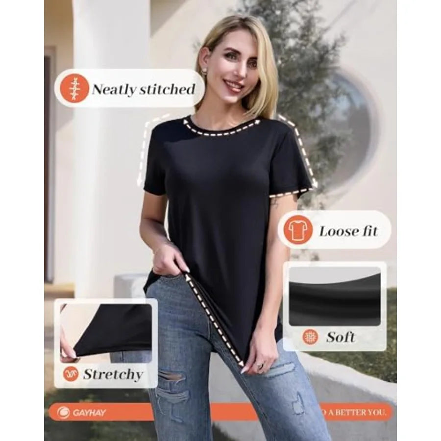 3 Pack Womens Short Sleeve Crew Neck T Shirts Essentials