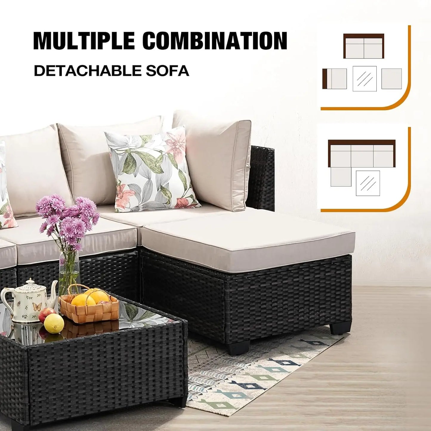 HUANZHUANGF Outdoor Patio Furniture Set All Weather Wicker Sectional Sofa