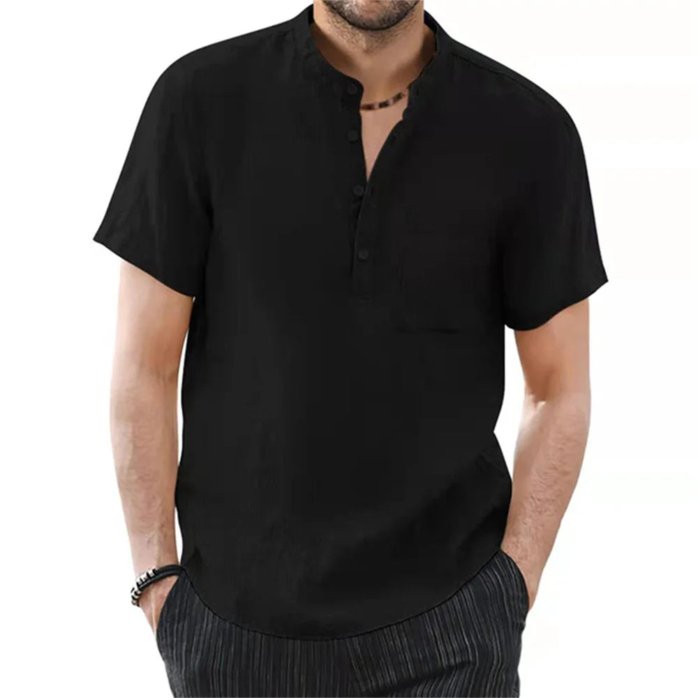NONECN Mens Cotton Linen Short Sleeve TShirt Casual Summer