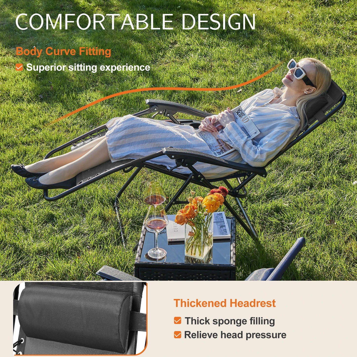 JHK Zero Gravity Two Pack Portable Patio Recliners