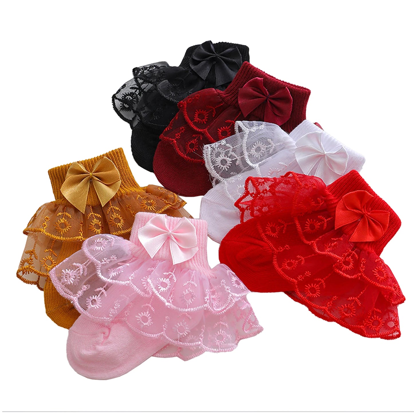 Cute Baby Girl Lace Ruffle Trim Socks Breathable Cotton
