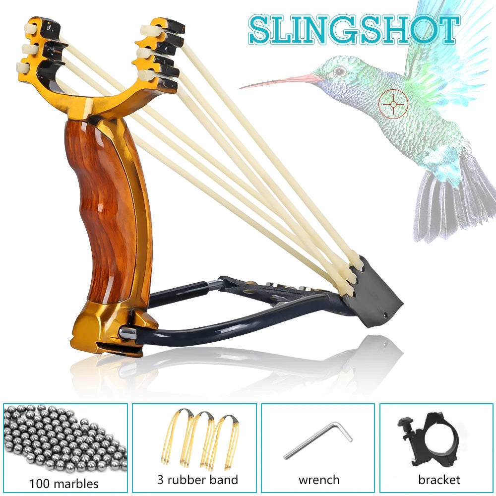 High Precision Slingshot Set Alloy Wooden Handle With 3 Bands