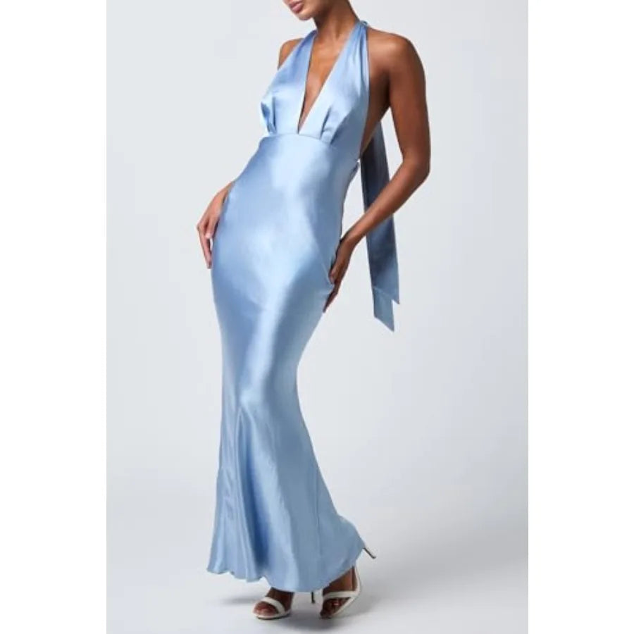 Legacy Satin Halter Bow Back Maxi Dress