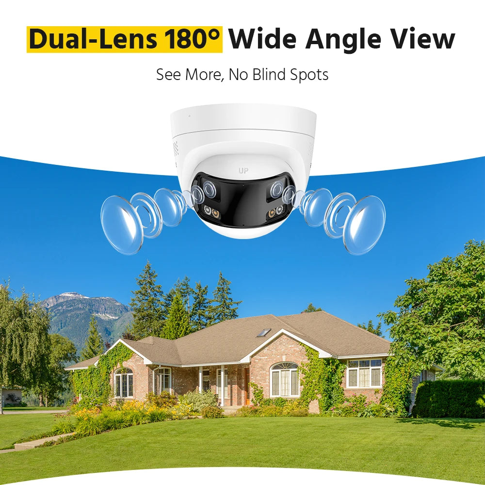 ANNKE 6MP Dual-Lens Security Camera 180° Panorama Turret Camera Color Night Vision Human/Vehicle IP67 ONVIF Security CCTV Camera