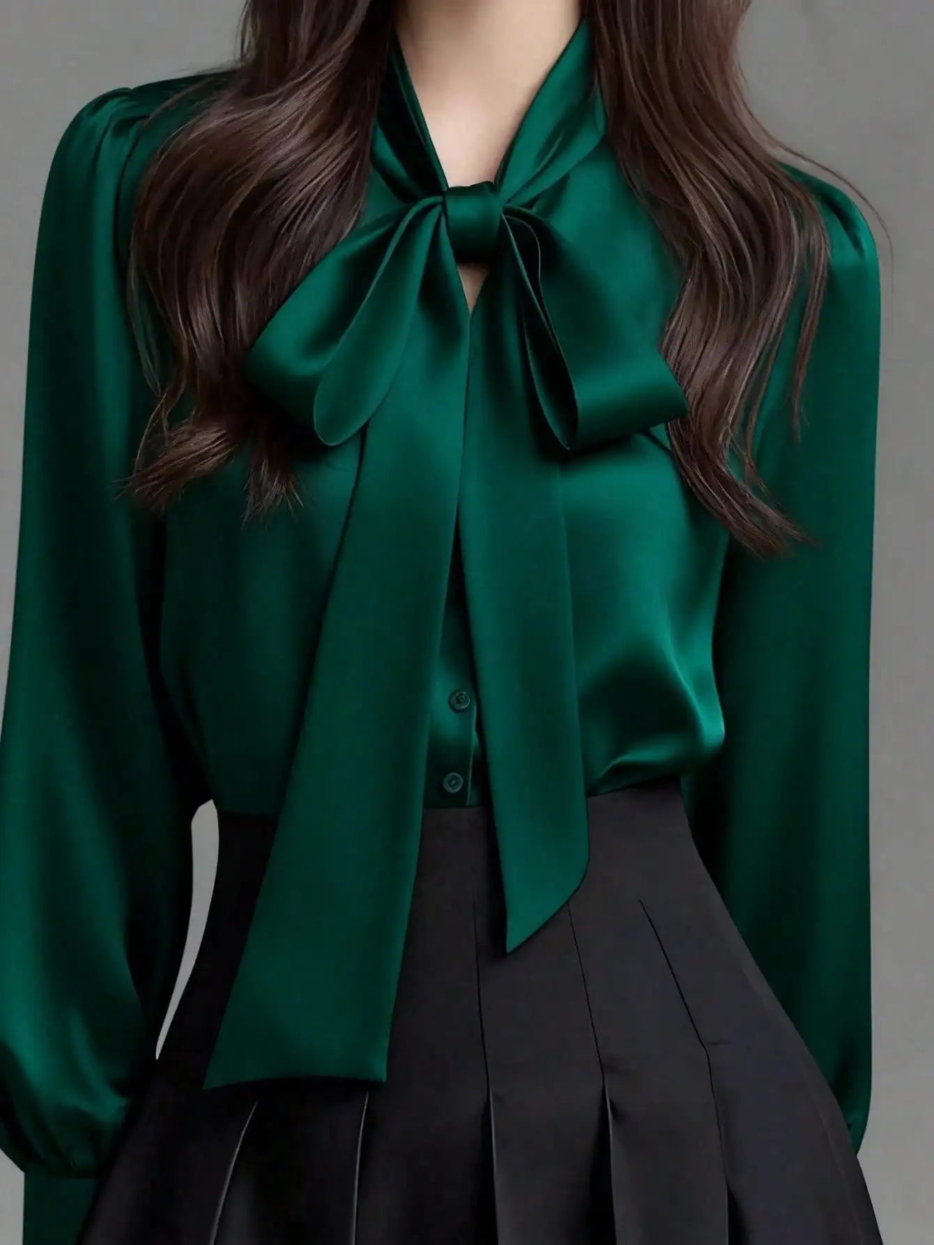 Satin Bow Collar Long Sleeve Blouse For Office Casual
