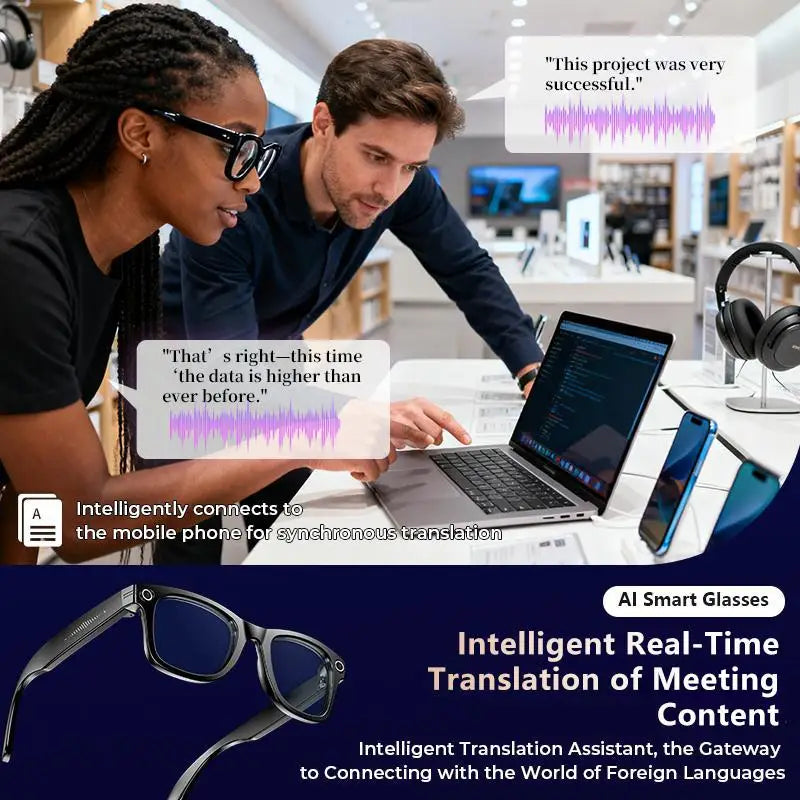 Smart AI Camera Glasses Bluetooth 8MP Real-Time Translation 1080P Video