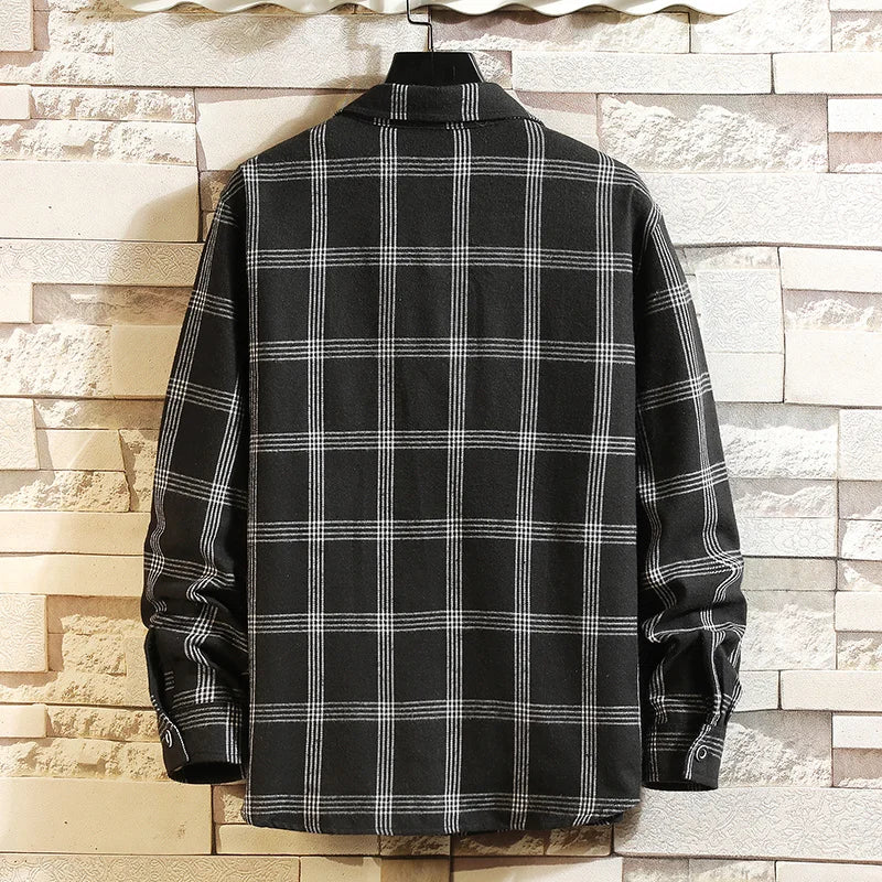 Men's Plaid Shirt With Button Pocket Long Sleeve Casual Wear