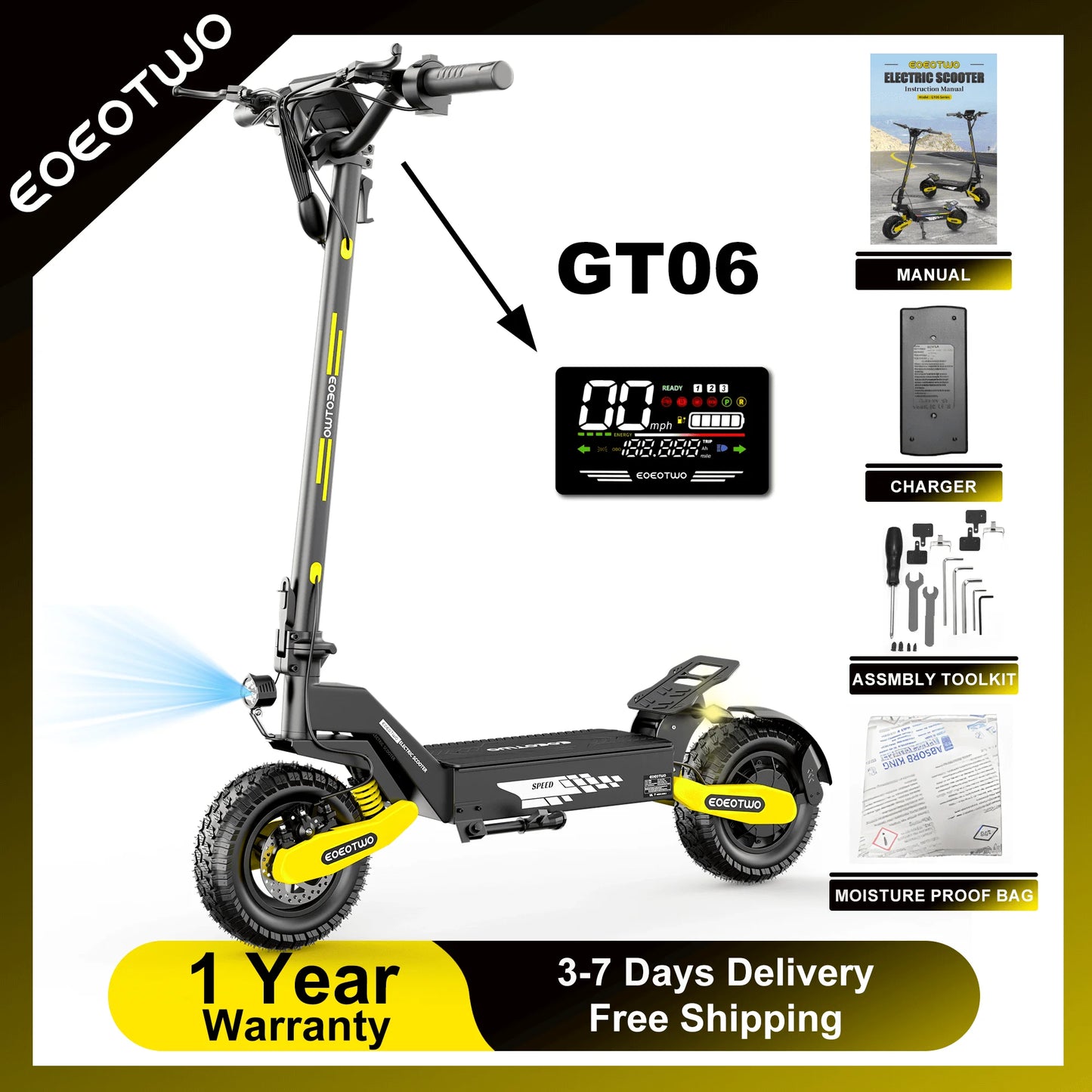EOEOTWO 1200W Off Road Electric Scooter 48V Long Range 30MPH