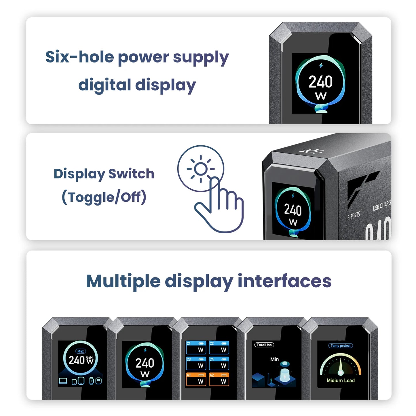 ASOMETECH 240W GaN Fast Charging Station USB C PD3.1 QC3.0