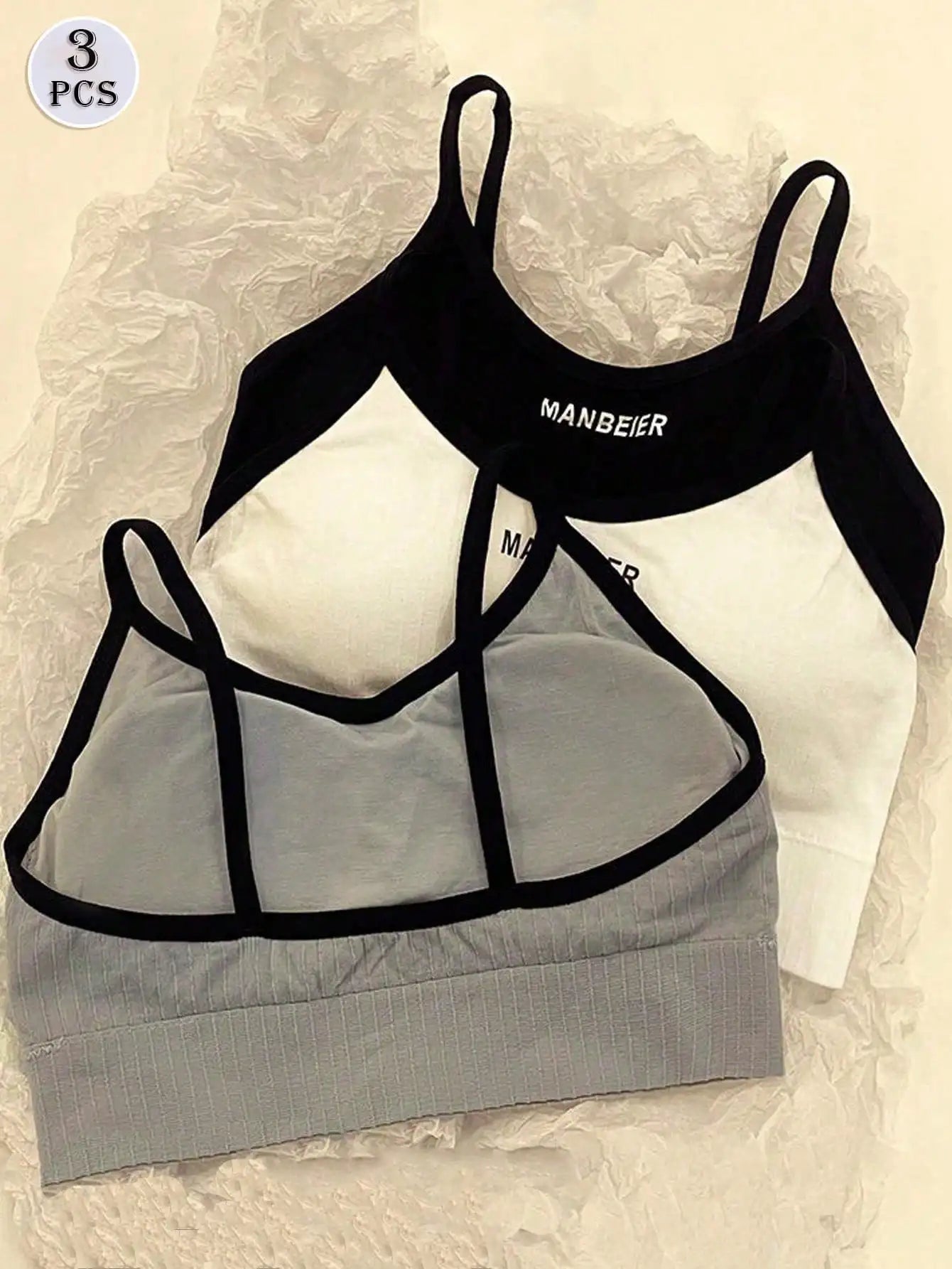 3-Pack Yoga Women's Underwear Bras, with Bra Pads, no Underwire, Letter-Printed, Sports Base