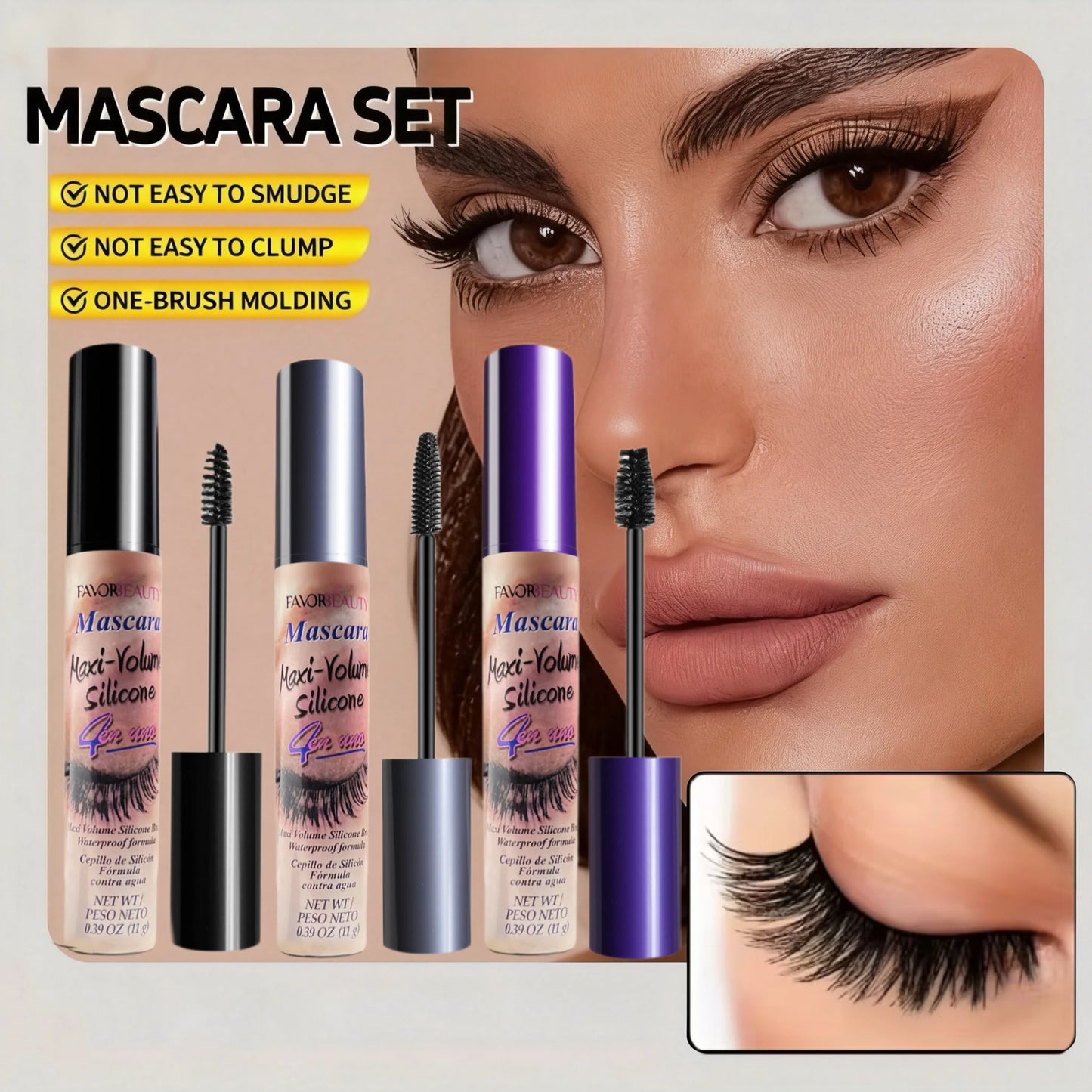 Three Pack Volumizing Mascara Set With Three Brush Heads Waterproof