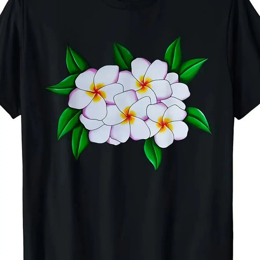Heavyweight Tropical Plumeria T Shirt With Hibiscus Print Hawaiian Retro