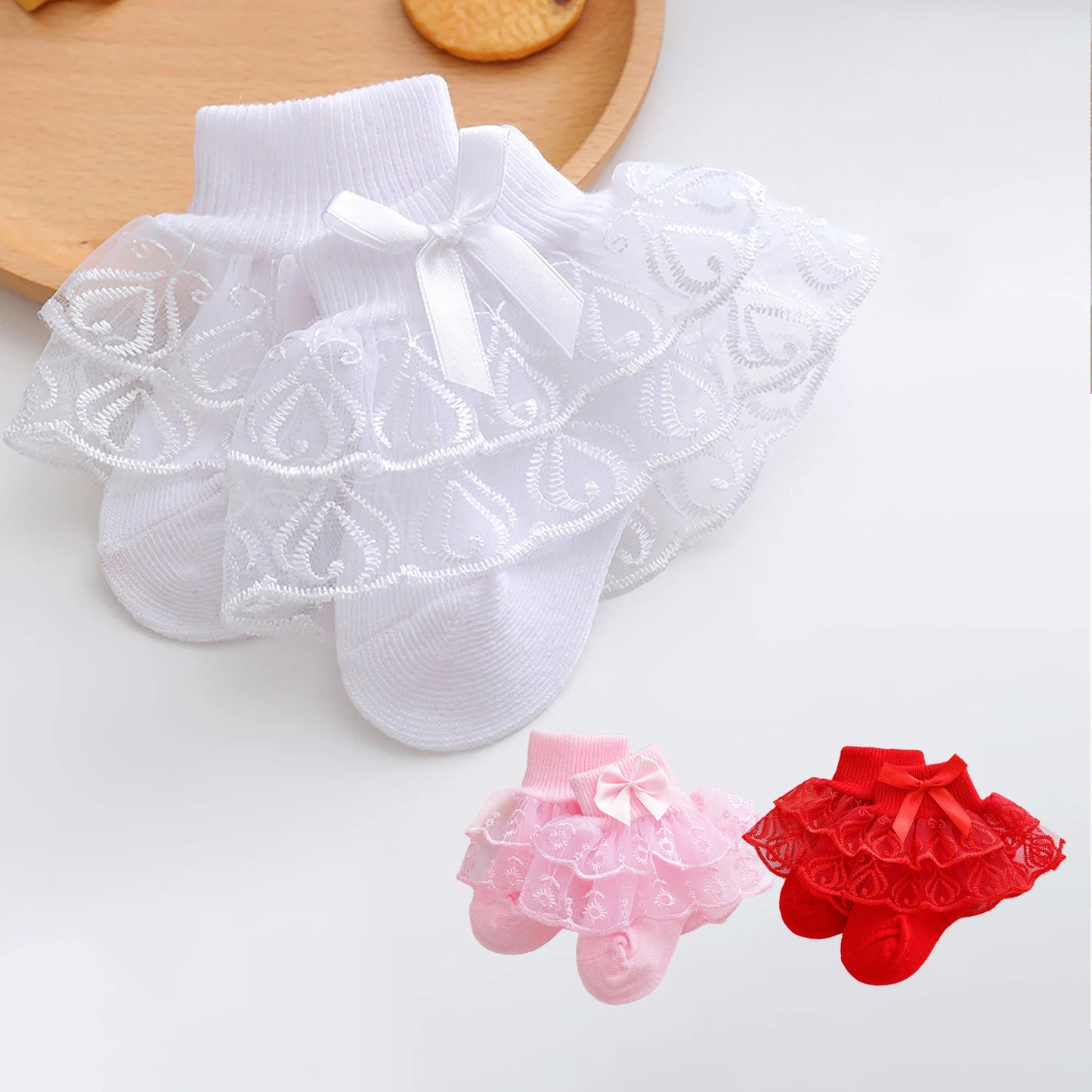 Cute Baby Girl Lace Ruffle Trim Socks Breathable Cotton