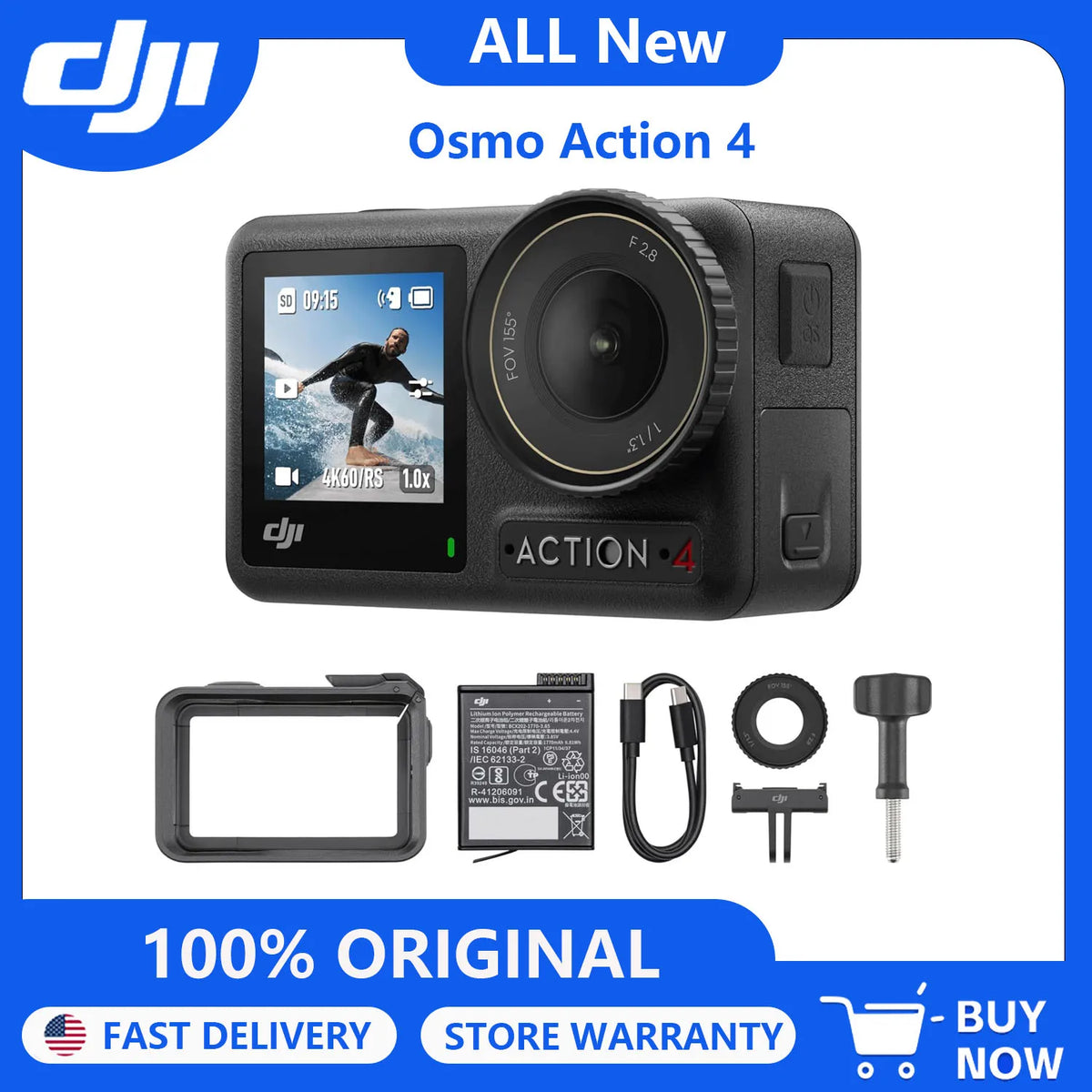 DJI Osmo Action 4 Standard Combo All New Action Camera 1/1.3" Sensor 4K/120fps Video Low-Light Imaging 10-bit D-Log M Color 160 Min Battery Life
