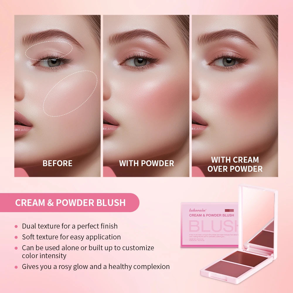 Cream & Powder Blush Matte 5Colors Dewy Rosy Blush Makeup Pan Long-lasting Wearing High Pigment Natural Matte Blush Cosmtics