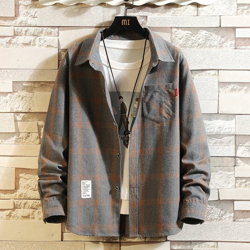 Men's Plaid Shirt With Button Pocket Long Sleeve Casual Wear