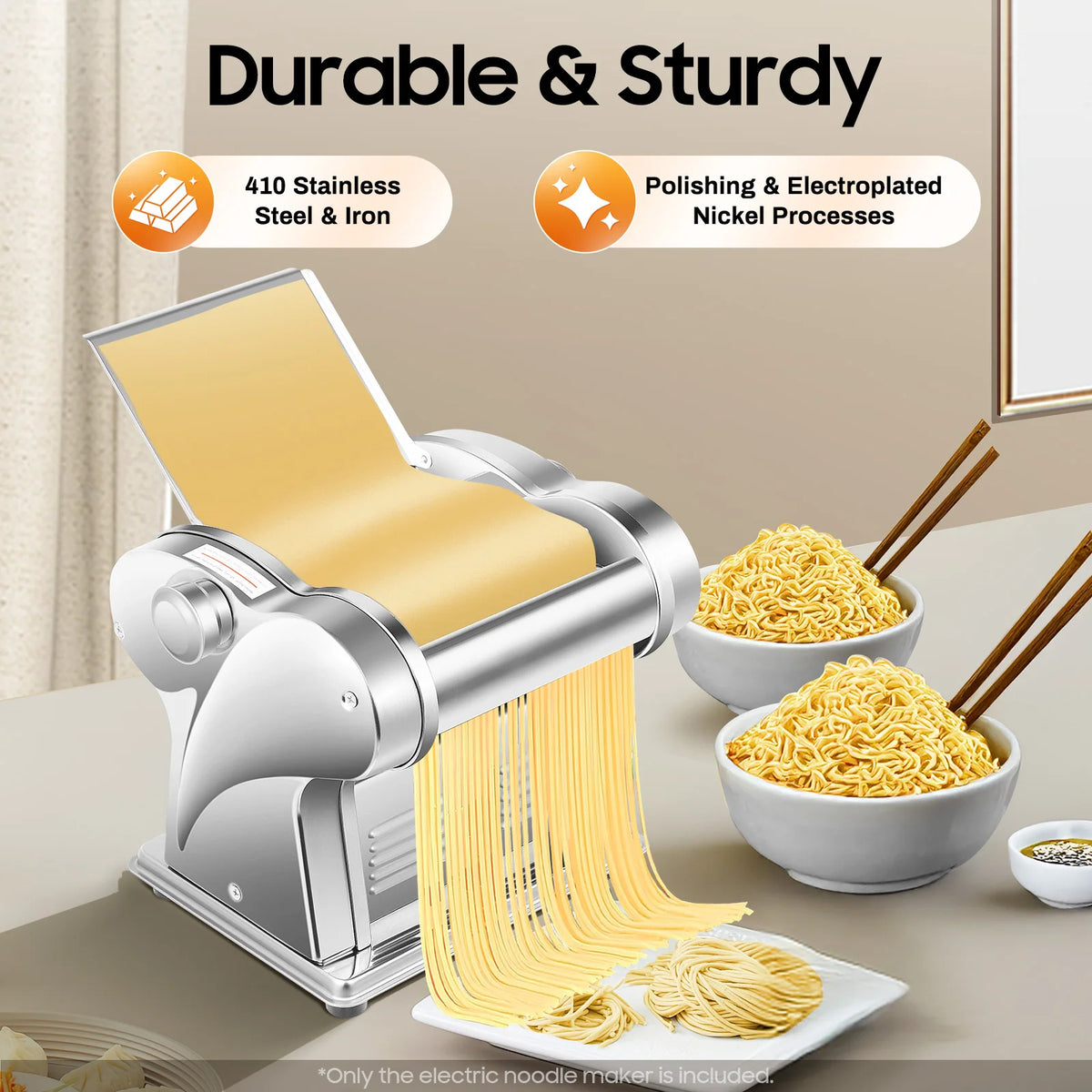 Automatic Tabletop Stainless Steel Noodle Maker With 8 Speed Settings