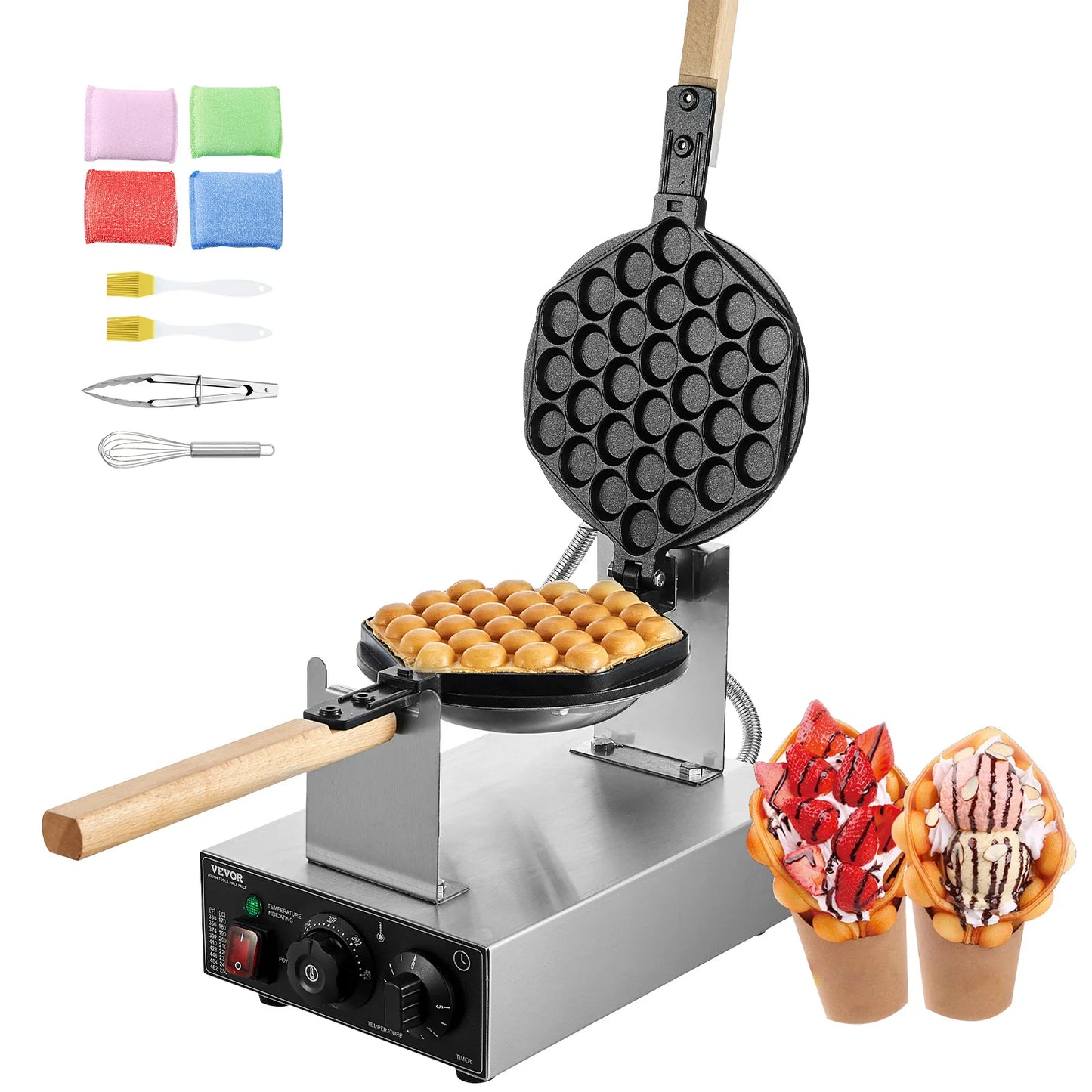 VEVOR Commercial Egg Bubble Waffle Maker 1400W Stainless Steel