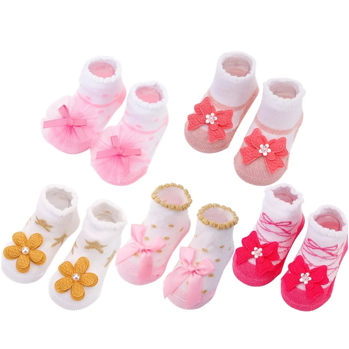 NONECN Unisex Cotton Non Slip Baby Toddler Socks Floral Print