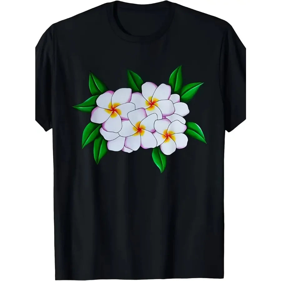 Heavyweight Tropical Plumeria T Shirt With Hibiscus Print Hawaiian Retro