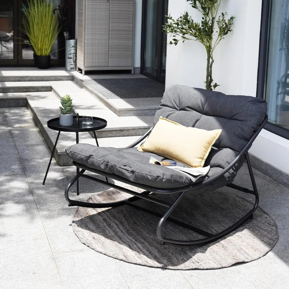 Metal Rocker Chair With Thick Cushion For Indoor Outdoor Patio