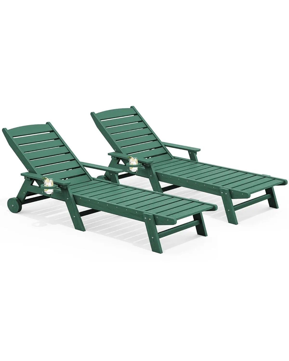 HDPE Adjustable Five Position Patio Chaise Lounge Set Cup Holder