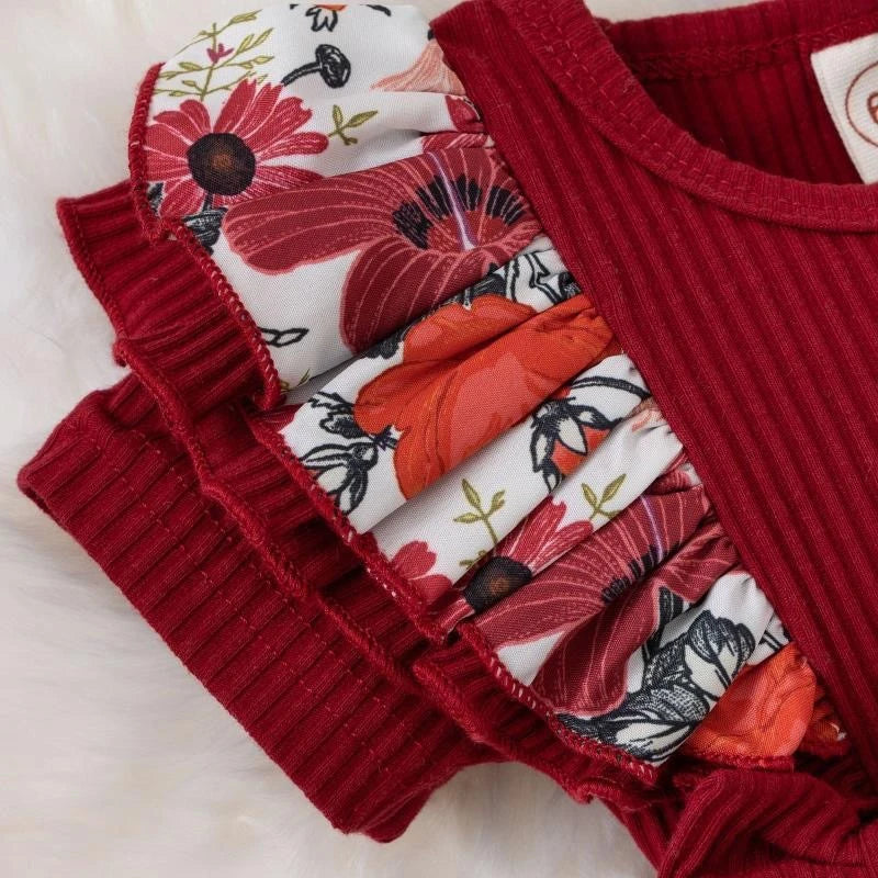 Floral Cotton Baby Girl Dress With Bowknot Jumpsuit Outfit