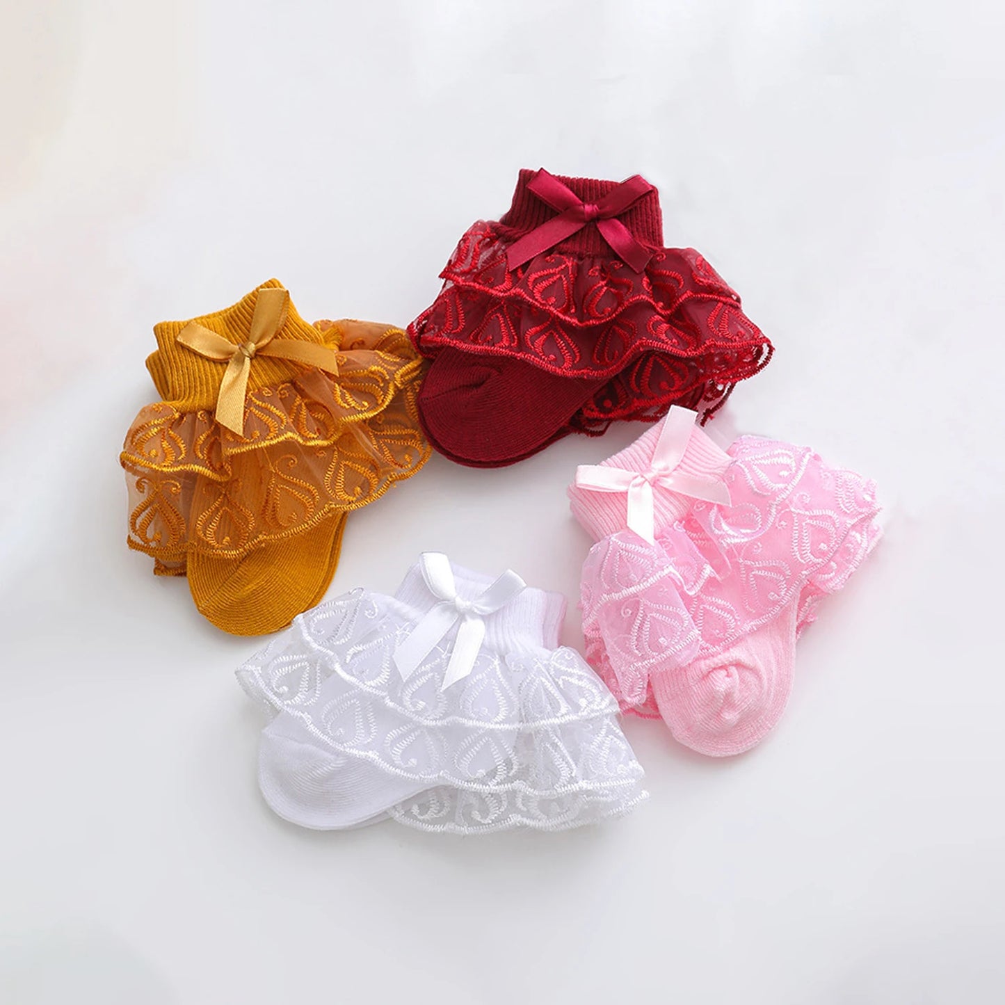 Cute Baby Girl Lace Ruffle Trim Socks Breathable Cotton