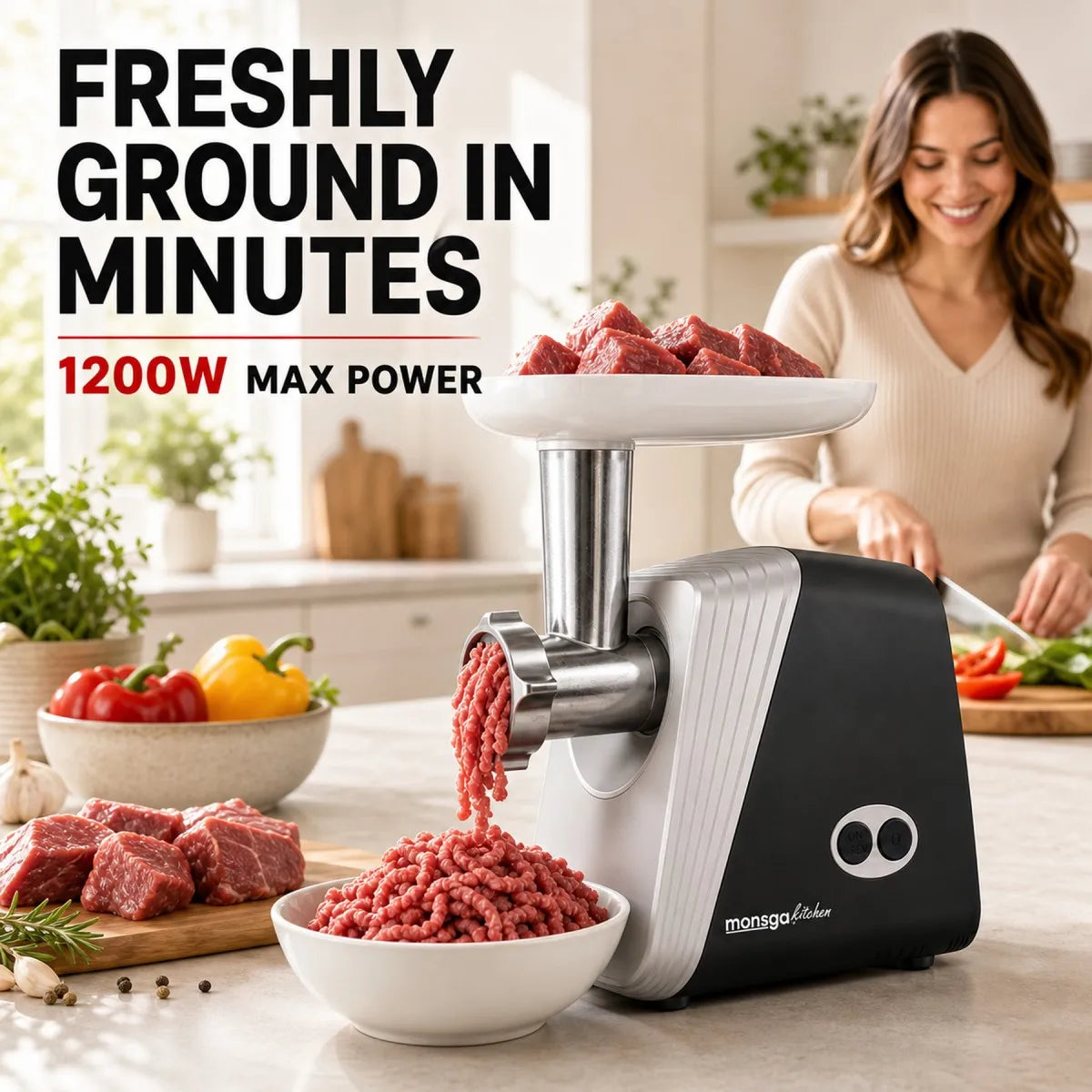 Erabros Electric Meat Grinder With Sausage Stuffer And Reverse Function