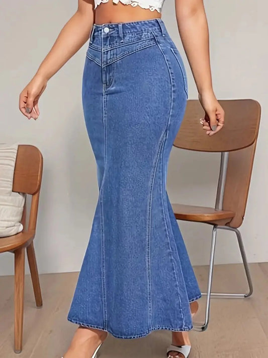 Ladies Retro Denim Fishtail Skirt Slim Fit Elastic