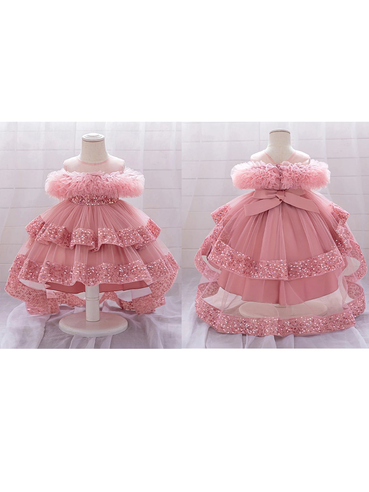 Girls Sparkly Sequin Princess Dress With Tulle Skirt