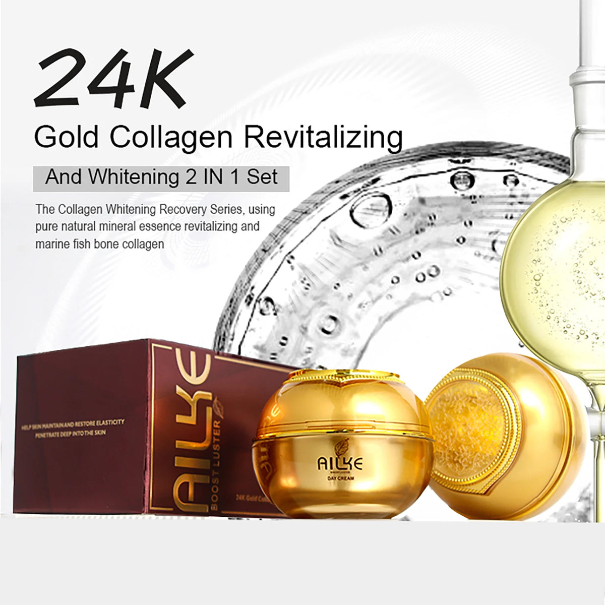 AILKE Collagen Whitening Facial Skincare Set, Moisturizing, Remove Black Spots, Hyperpigmentation, Brighten Dull Skin For Women