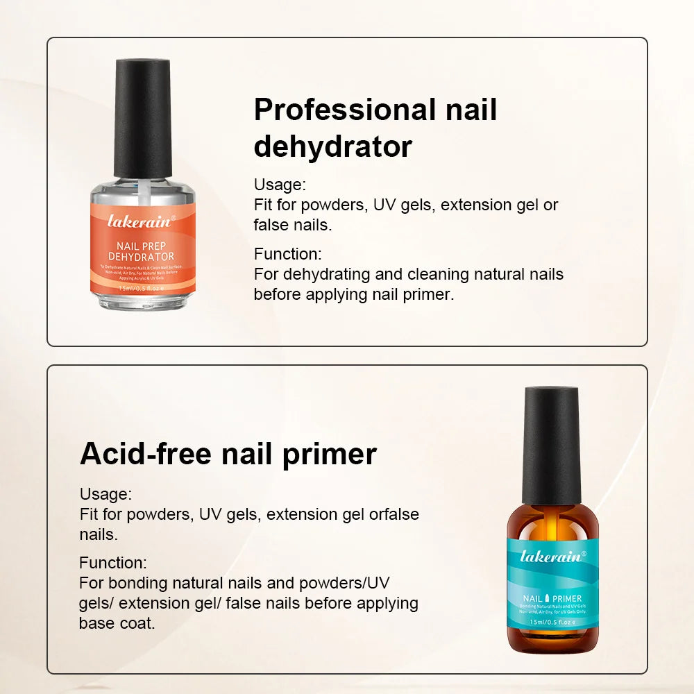 Nail Primer Set Fast Dry Prep Dehydrator Clean & Extend Nails 2 IN 1 Acid-free Formula Odorless Non-toxic Nail Art Essentials Kit