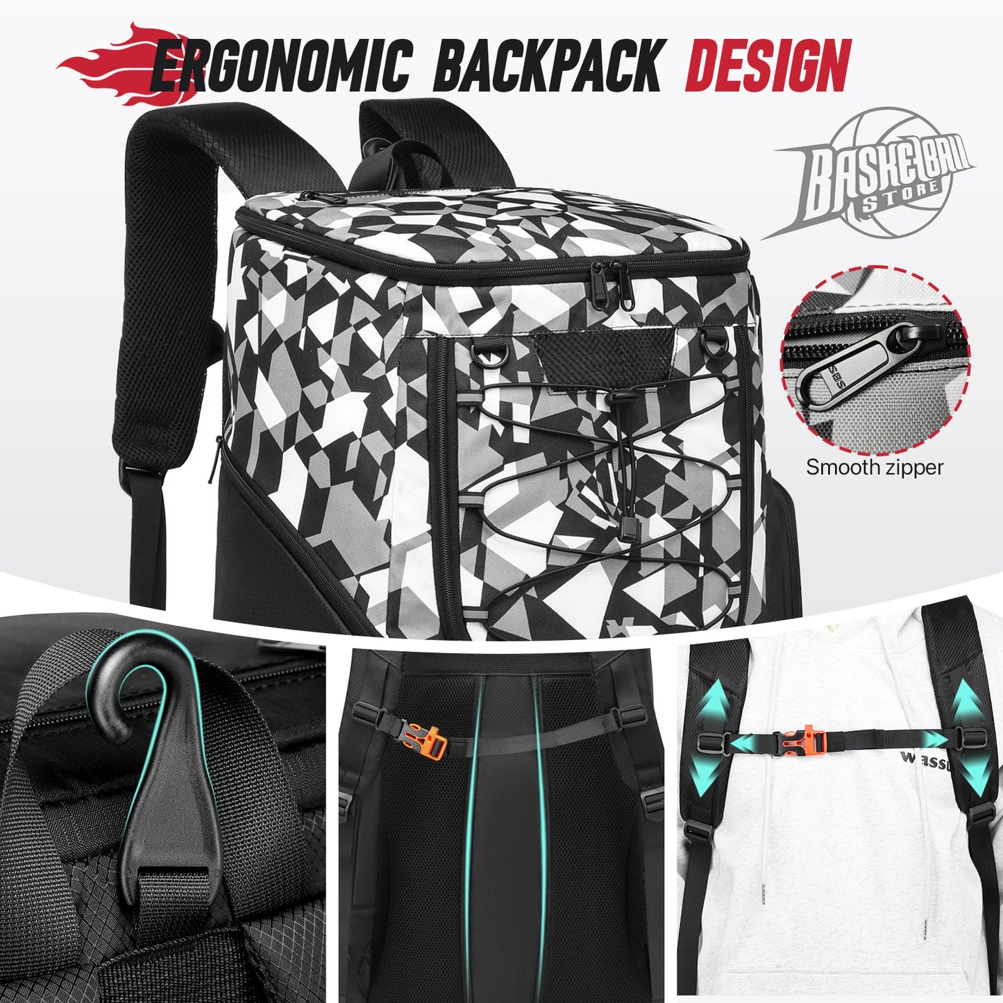 YH GSCN Basketball Backpack With Ball Holder And Shoes Compartment