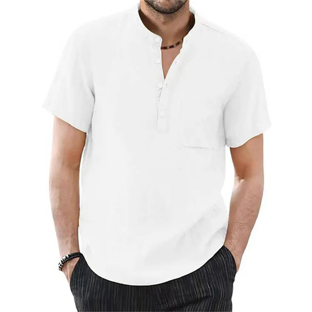 NONECN Mens Cotton Linen Short Sleeve TShirt Casual Summer
