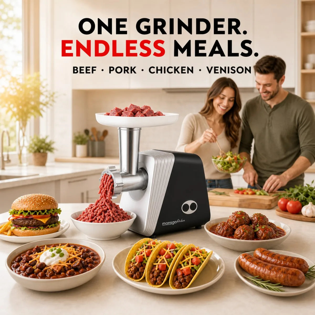 Erabros Electric Meat Grinder With Sausage Stuffer And Reverse Function