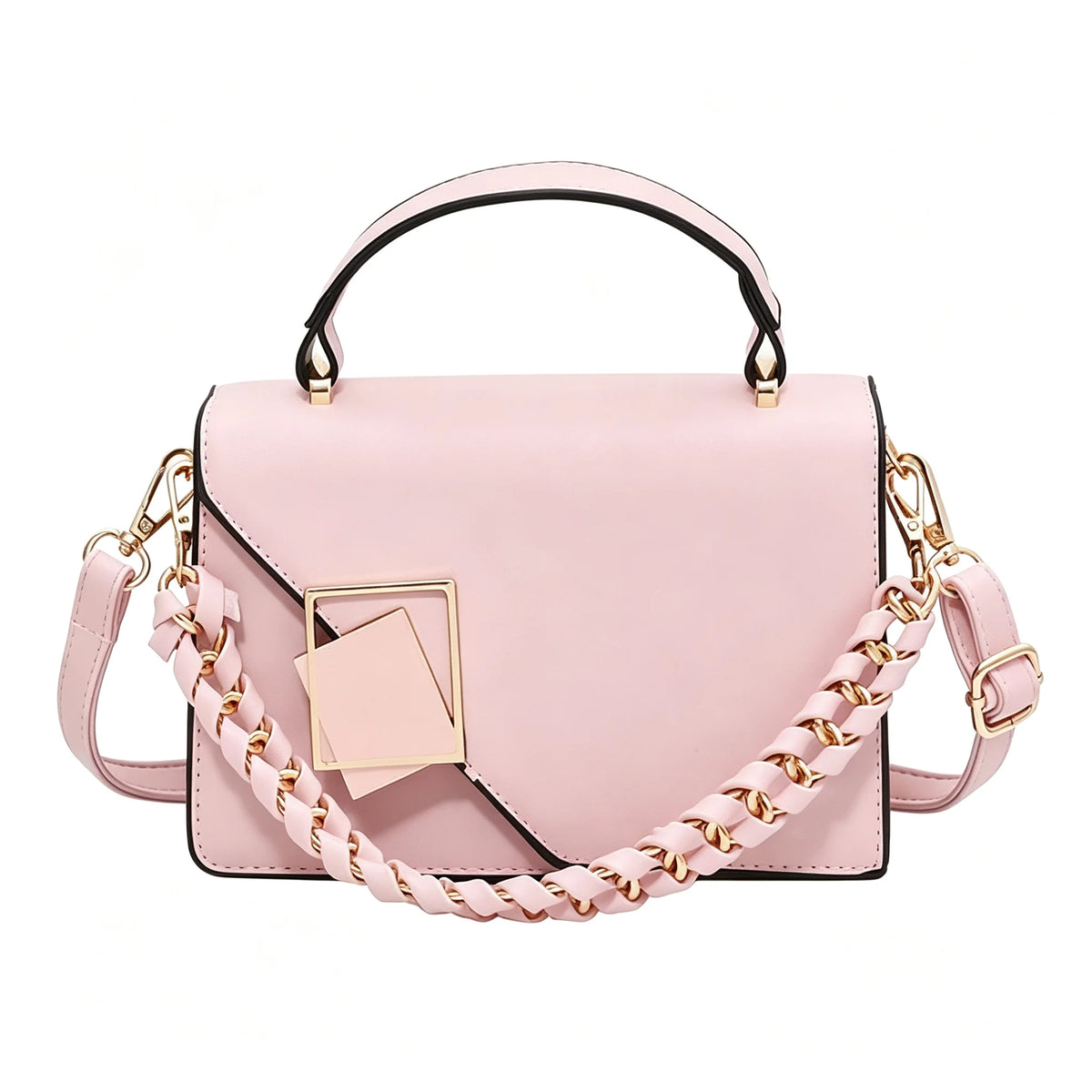 PU Leather Chain Shoulder Crossbody Handbag With Geometric Metal Lock