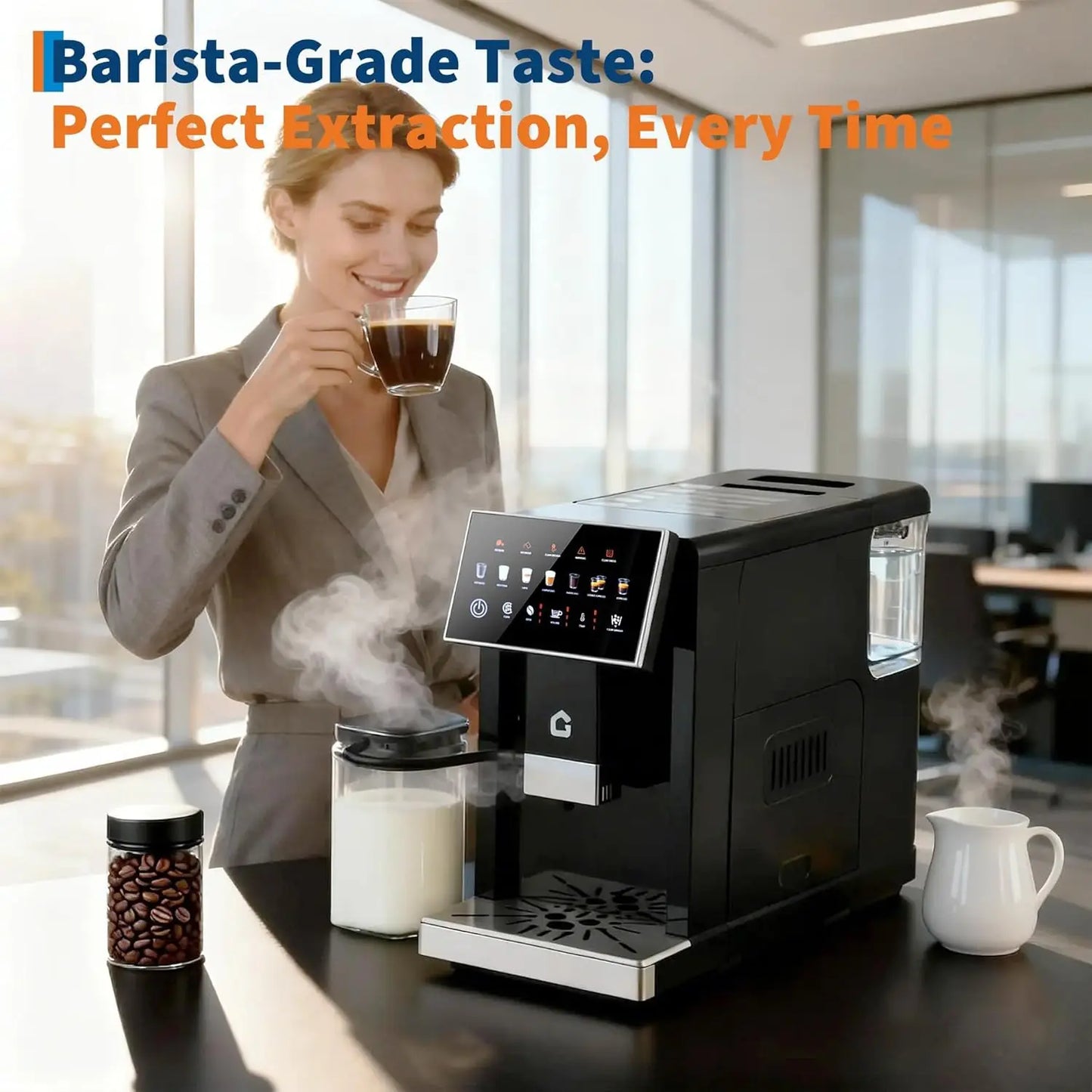 Acekool Espresso Coffee Maker With Milk Frother And Grinder