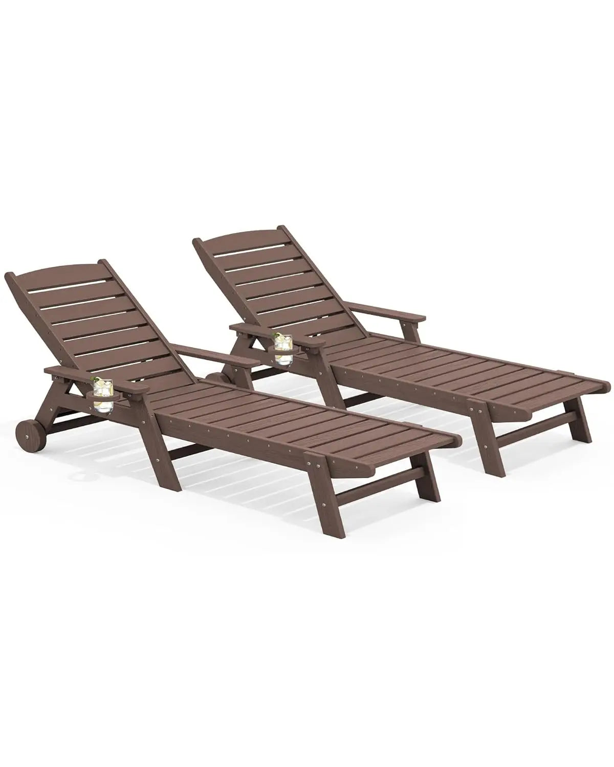 HDPE Adjustable Five Position Patio Chaise Lounge Set Cup Holder