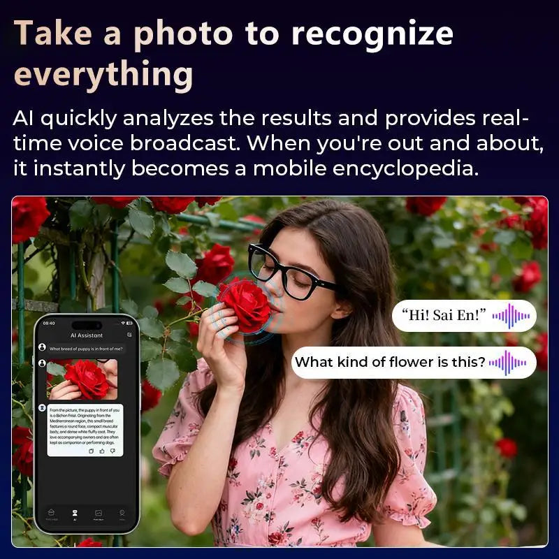 Smart AI Camera Glasses Bluetooth 8MP Real-Time Translation 1080P Video
