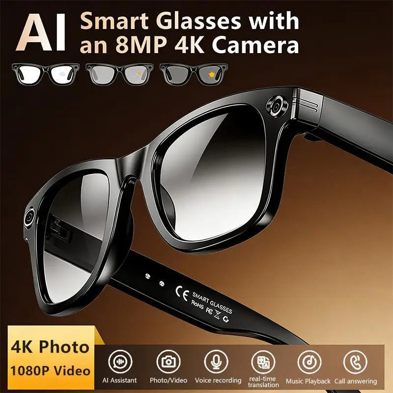 Smart AI Camera Glasses Bluetooth 8MP Real-Time Translation 1080P Video