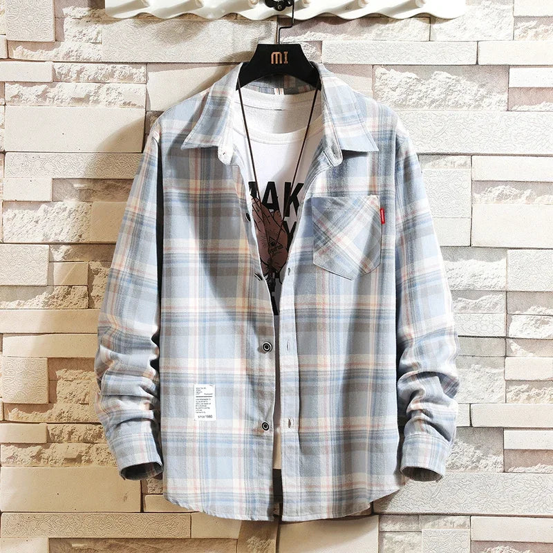 Men's Plaid Shirt With Button Pocket Long Sleeve Casual Wear
