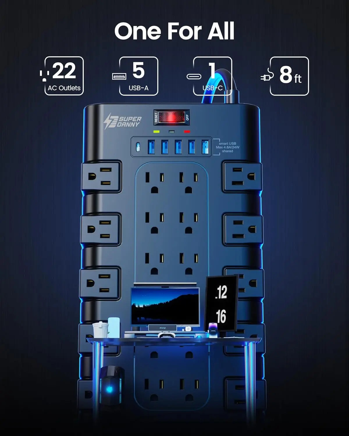 Power Strip With USB Ports And Surge Protector For Office