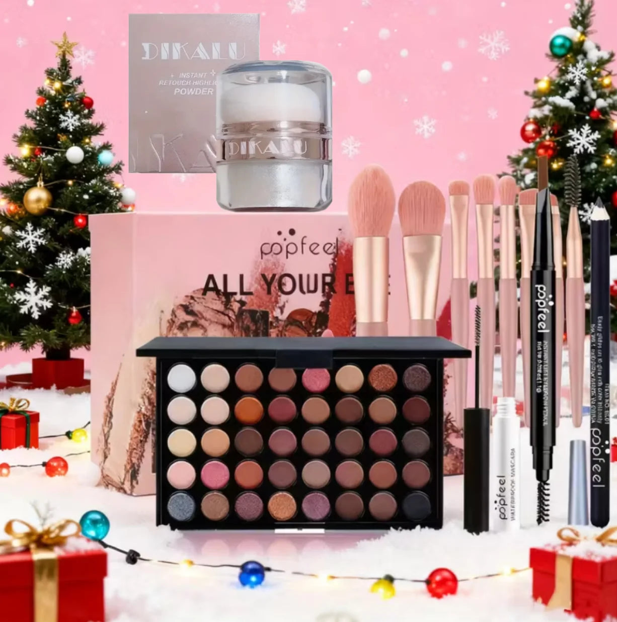 All-in-One Full Face Makeup Kit with Brush and Highlighter