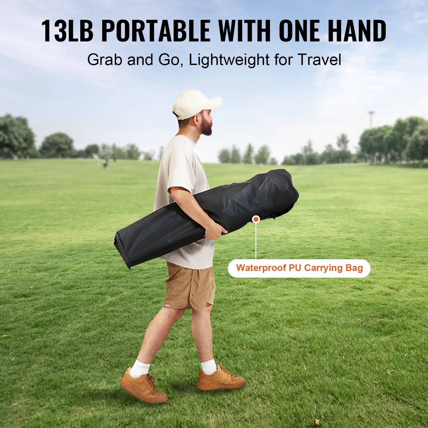 SucceBuy Camping Folding Chair for Adults Portable Quad Lumbar Back Padded Arm Chairs with Side Pockets for Beach, Lawn, Picnic