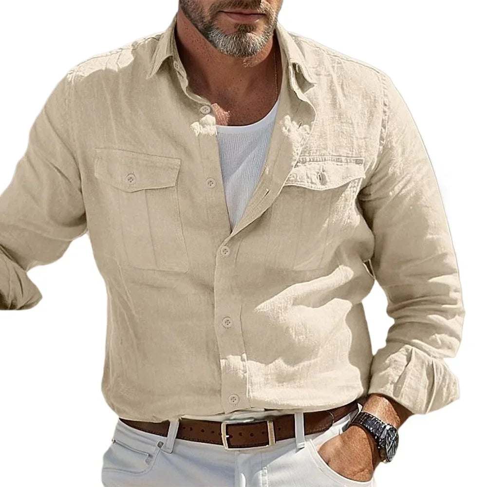 Men's Casual Cotton Linen Shirt Breathable Everyday Wear