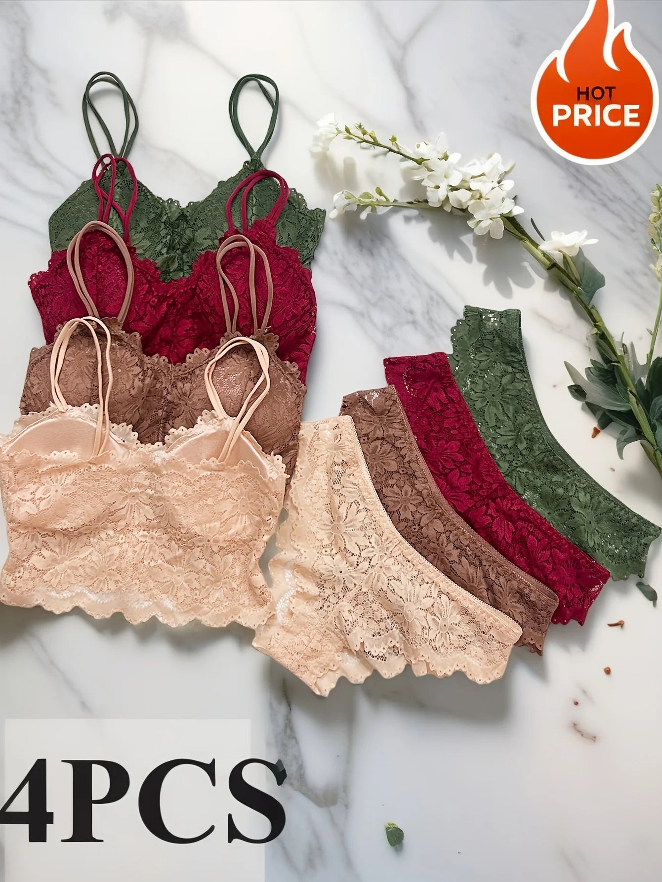 Women's Lace Bra and Panty Set Breathable Comfortable Removable Cups